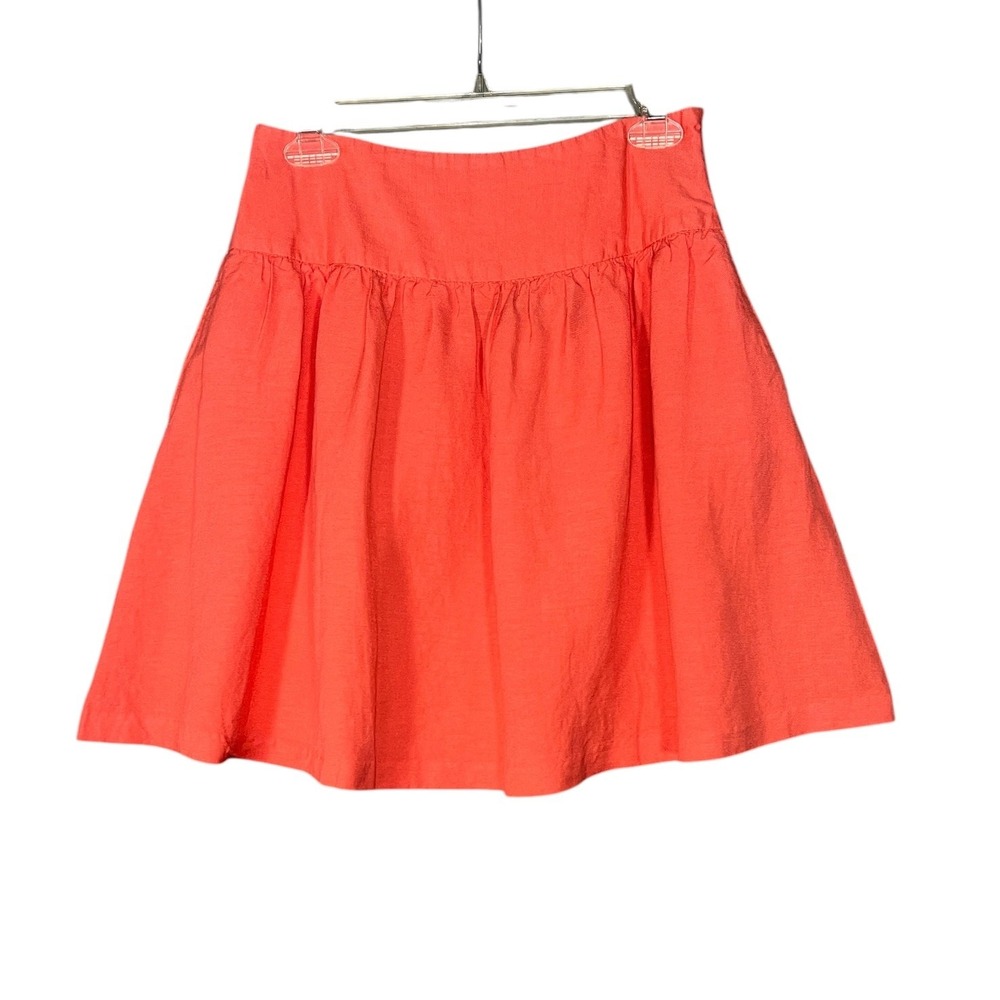 Larry Levine Pleated Mini Skirt Womens 4 Coral Orange Linen Blend Drop Waist